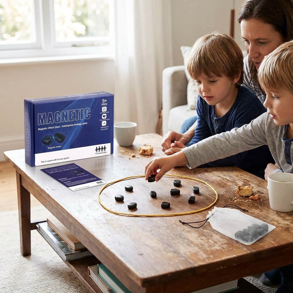 Magnetic Stones Game with Cord, Drop Your Magnets Without Clustering Them, First Player to Run Out Wins