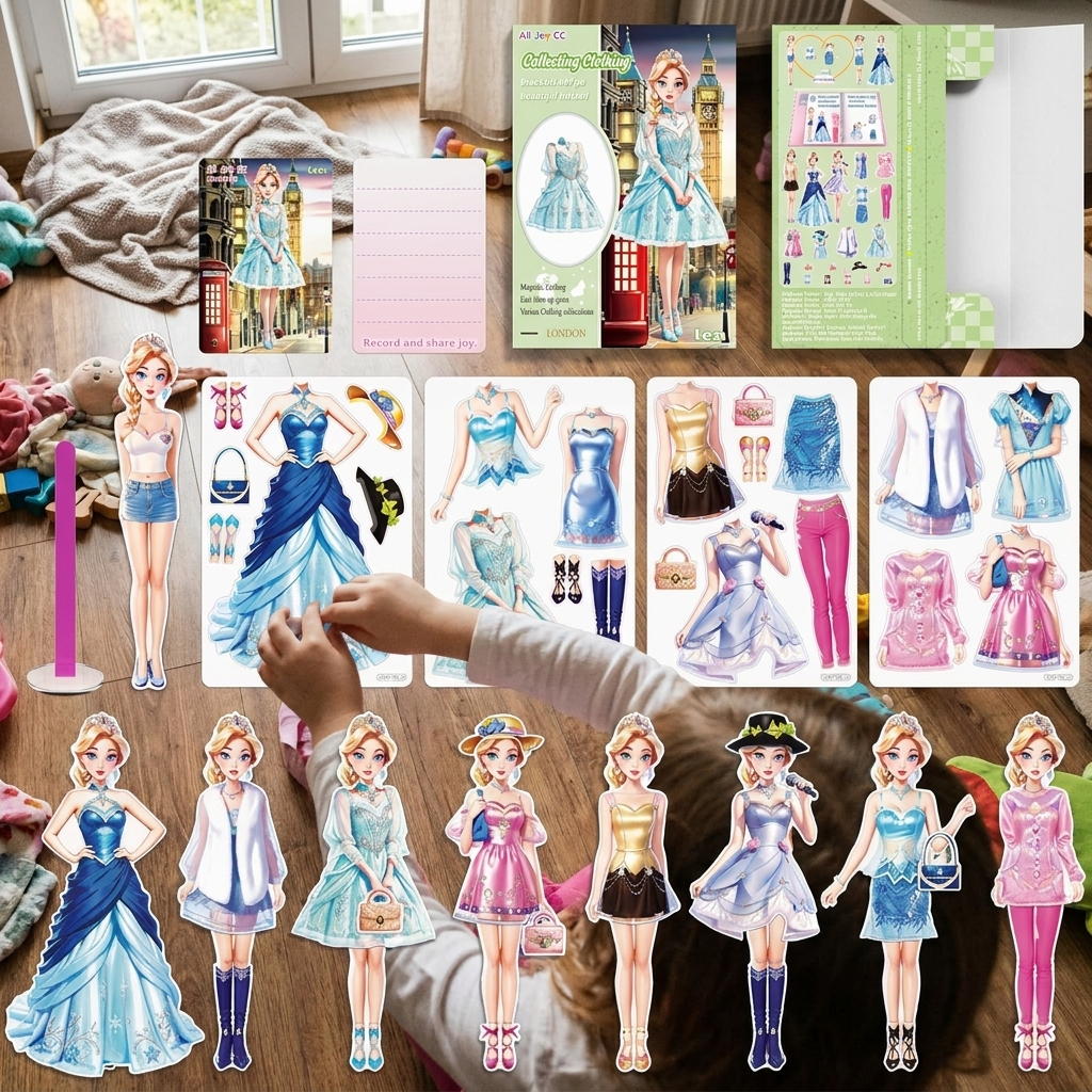Magnetic Dress Up Doll Book for Kids, Reusable Jackets, Skirts, Dresses and Boots, 9 Character Options, Screen-Free Play