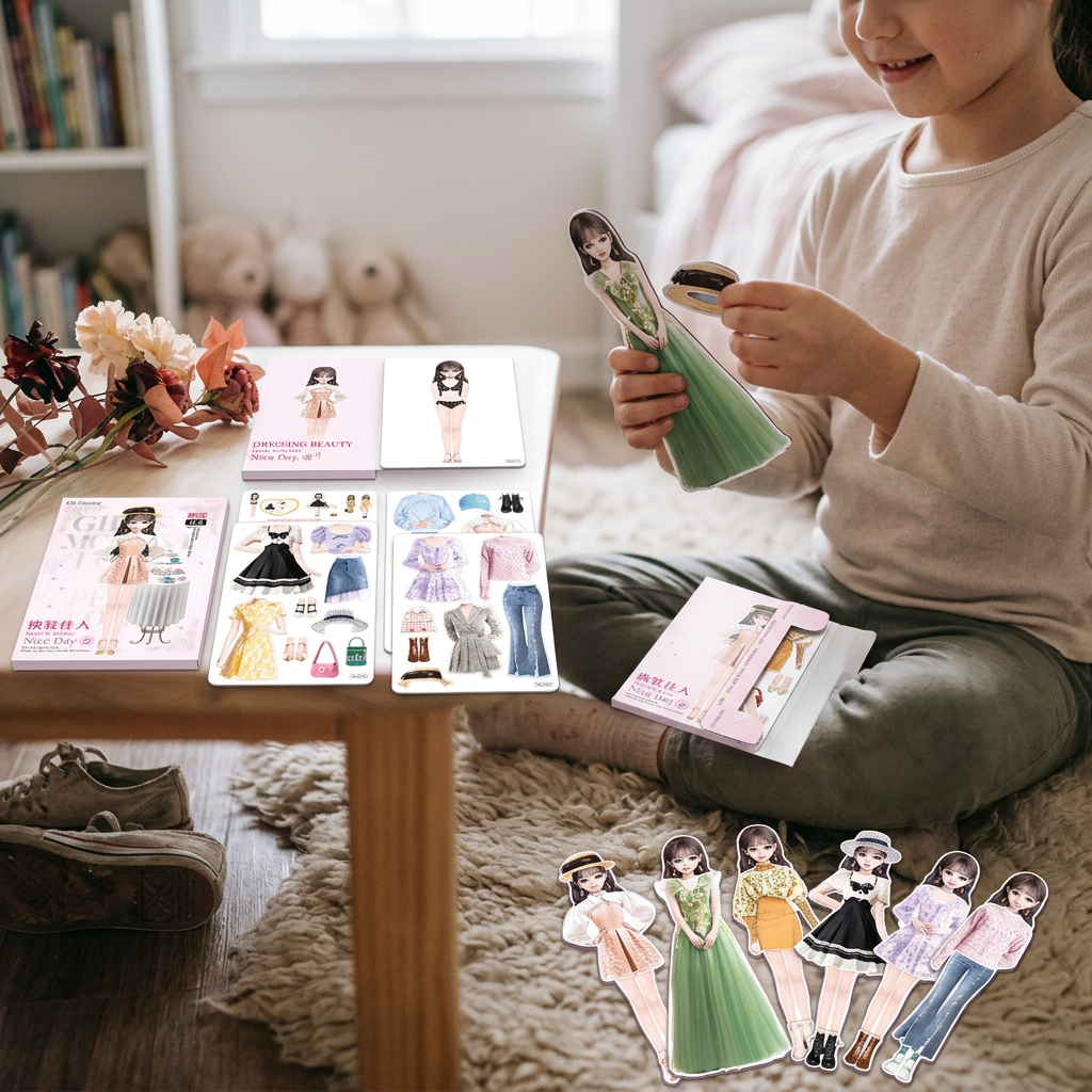 Magnetic Dress Up Doll Book for Kids, Reusable Jackets, Skirts, Dresses and Boots, 9 Character Options, Screen-Free Play