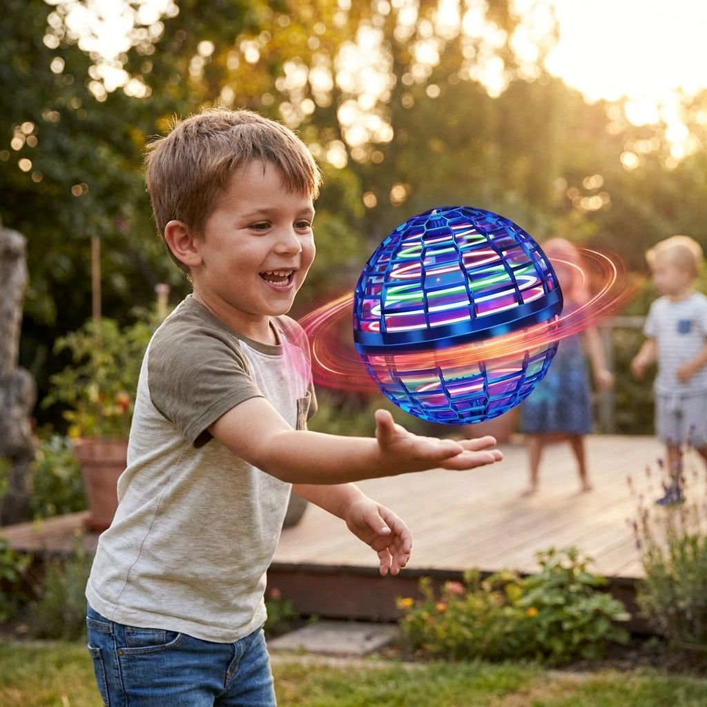 Flying Ball Drone Toy with RGB LED Lights, Fall Resistant Flying Orb, USB Rechargeable for Indoor and Outdoor Play
