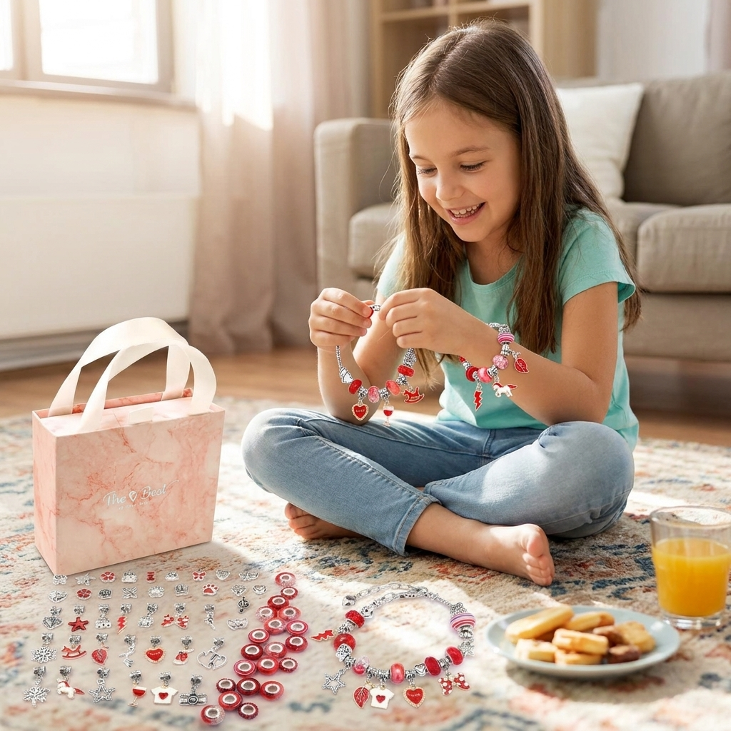 DIY Jewelry Making Kit with Colorful Beads, Charms and Adjustable String for Kids and Teen Crafters