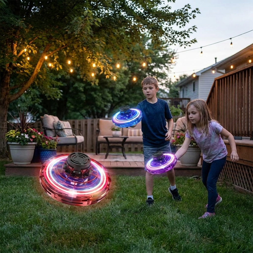 Mini Flying Drone Toy with Neon LED Lights, Palm Sized Light Up Flying Toy for Backyard, Beach and Dusk Play