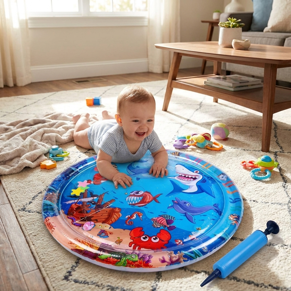 Interactive Cat Water Sensory Play Mat with Sealed Water Layer and Floating Fish, 2 Underwater Styles