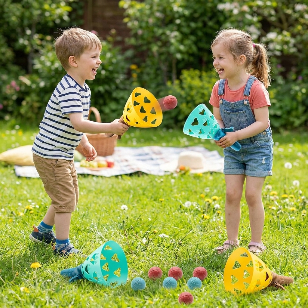 Catch and Launch Ball Game for Kids with Soft Ball Launcher, Indoor and Outdoor Active Play for Family Nights