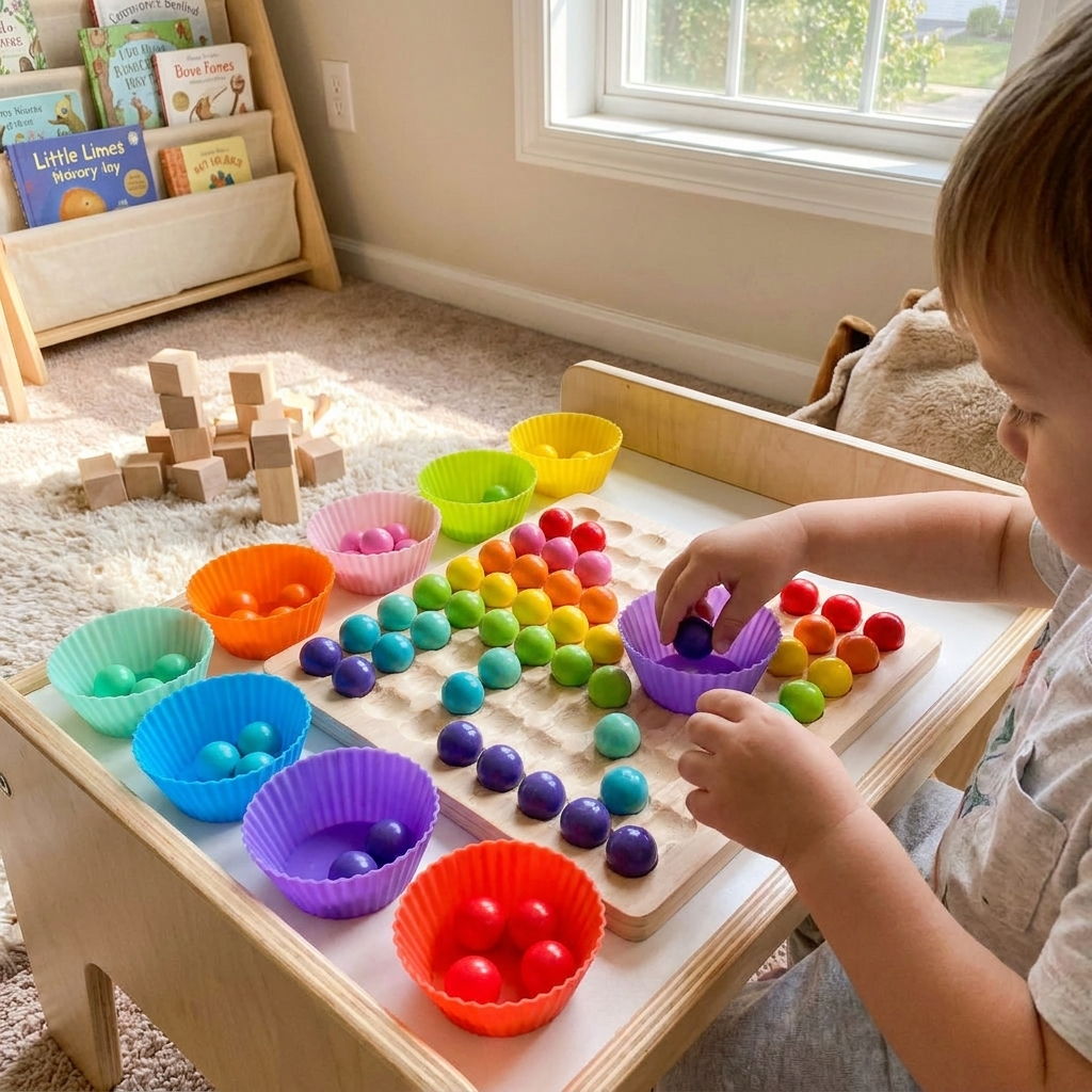 Bead Strategy Board Game with Colorful Beads, Match Three to Score Tabletop Game for Family Game Night, Screen-Free Play