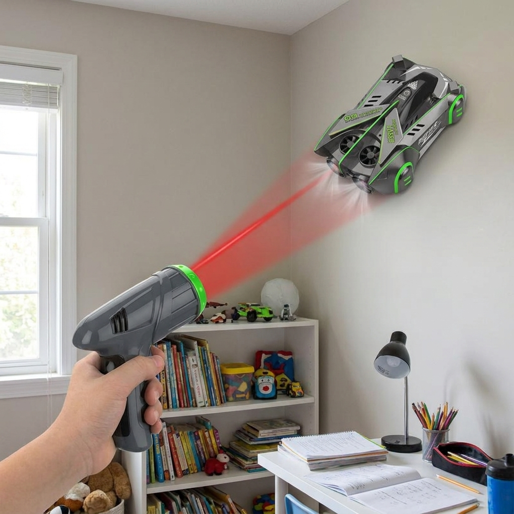 Wall Climbing RC Car with LED Light-Following Remote, 360 Degree Spinning Stunt Toy for Indoor and Outdoor Play