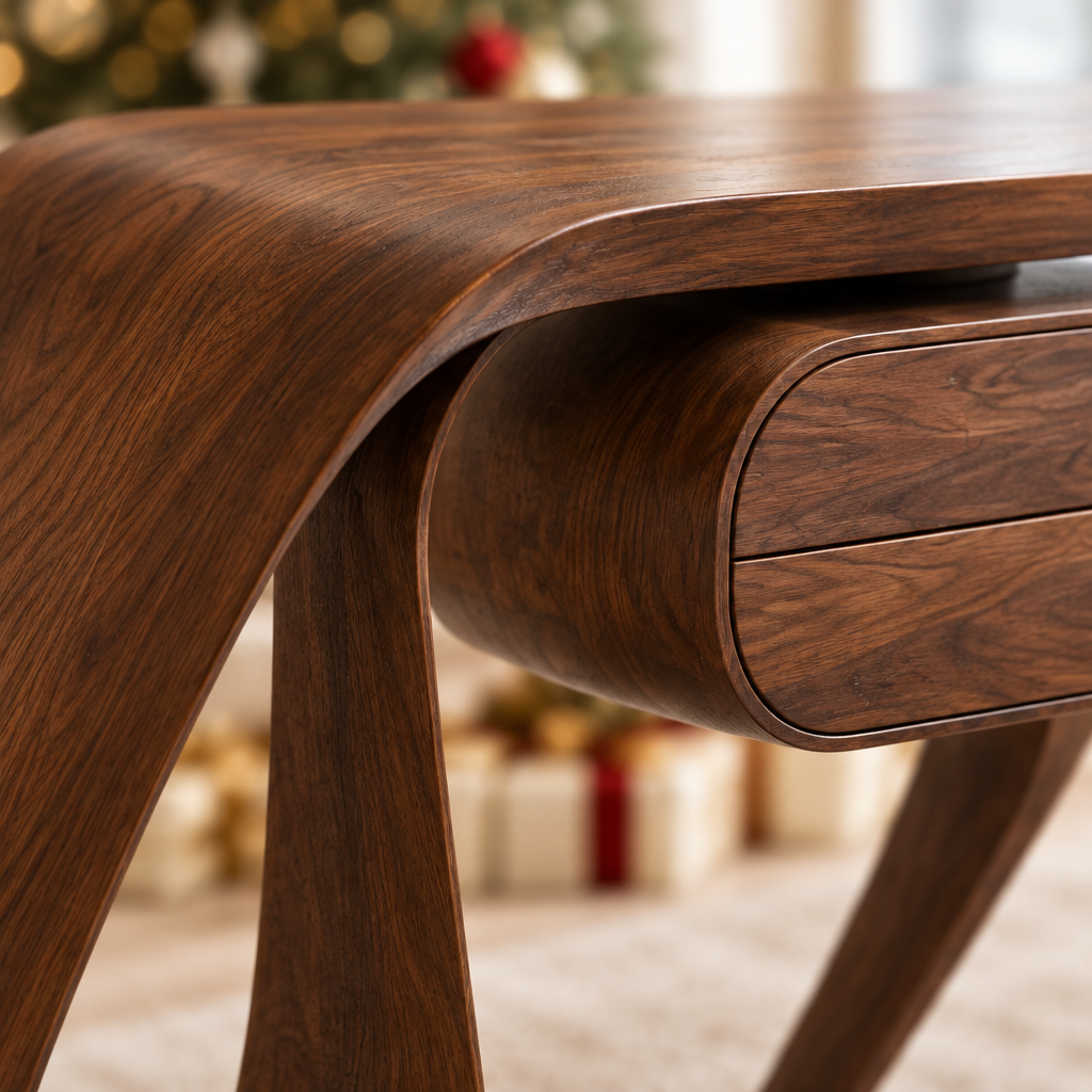 Atelier Ribbon Writing Desk wood grain close-up