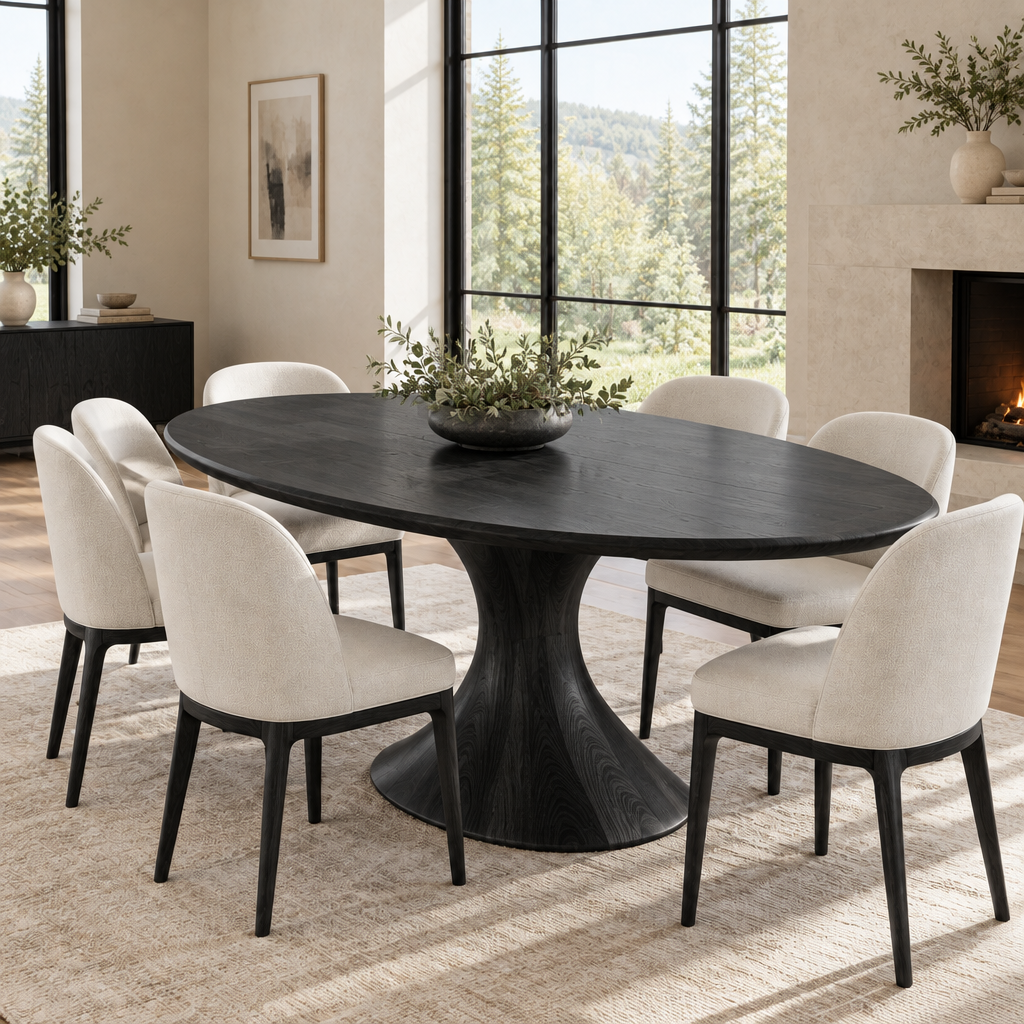 Atelier Oval Sculpted Dining Table in Ebonized Black finish