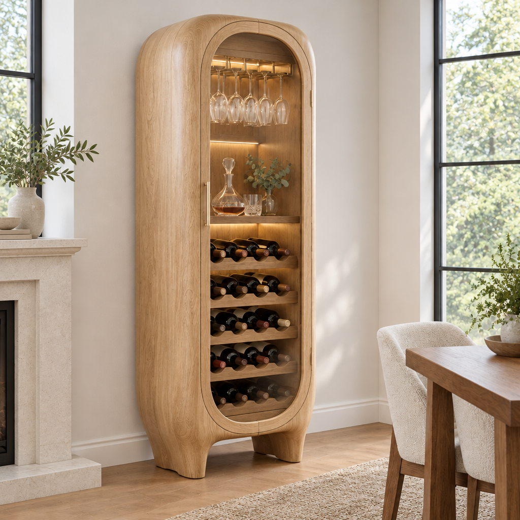 Atelier Sculpted Wine Cabinet in Natural Oak finish