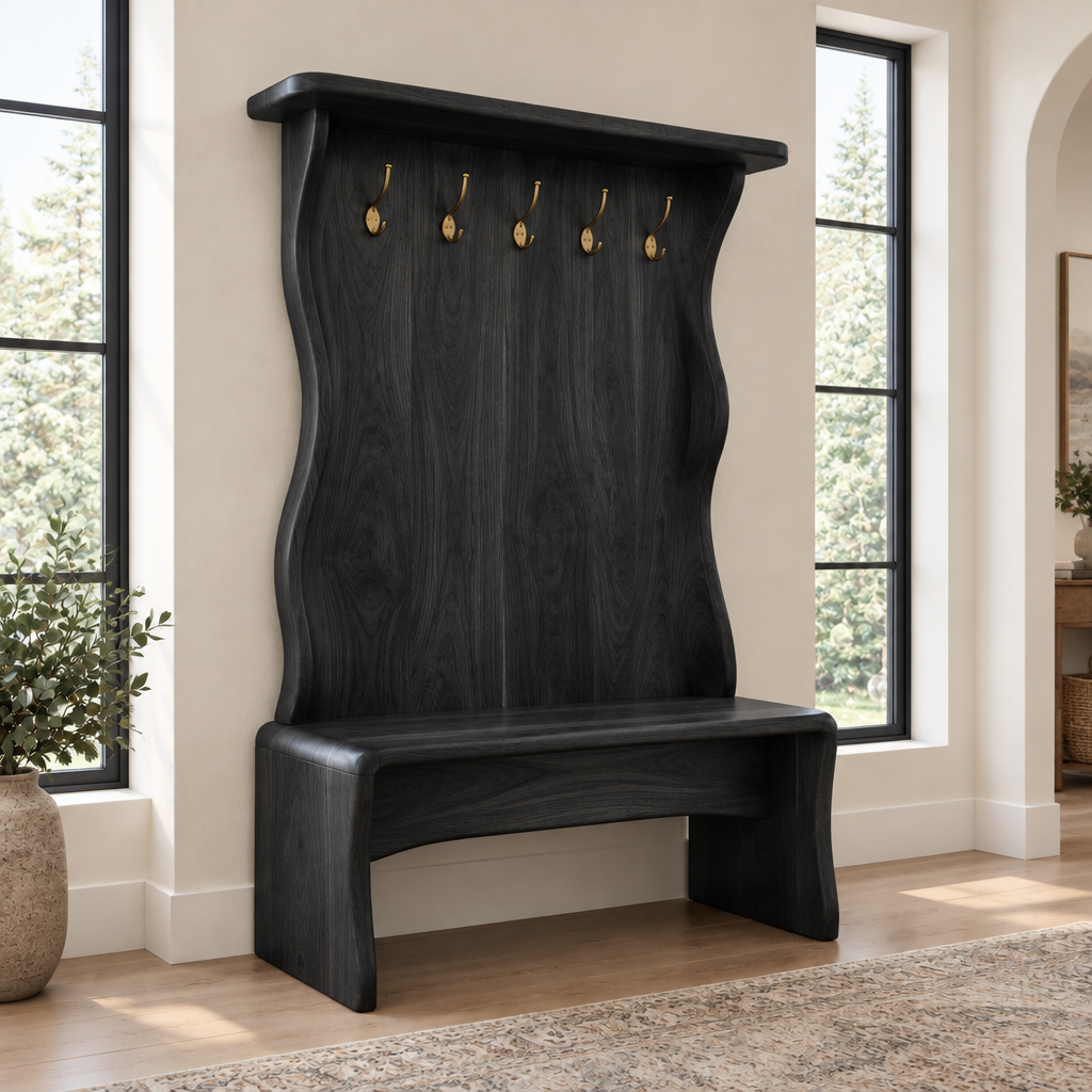Atelier Wave Hall Tree with Bench in Ebonized Black finish