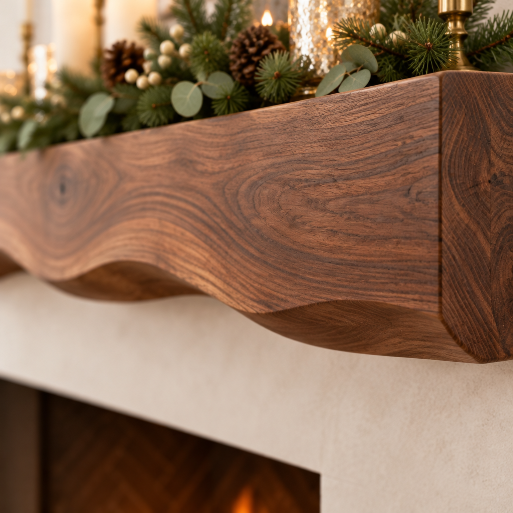 Atelier Sculpted Fireplace Mantel wood grain close-up