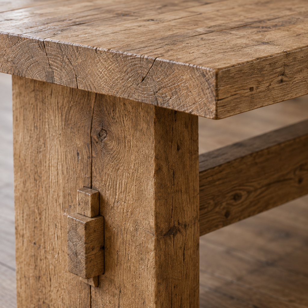 Basalt Solid Oak Trestle Dining Table wood grain close-up