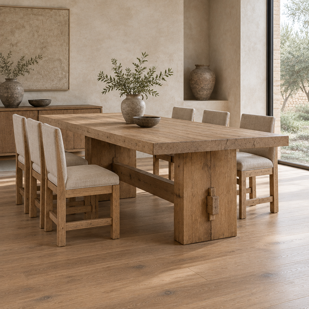 Basalt Solid Oak Trestle Dining Table side view
