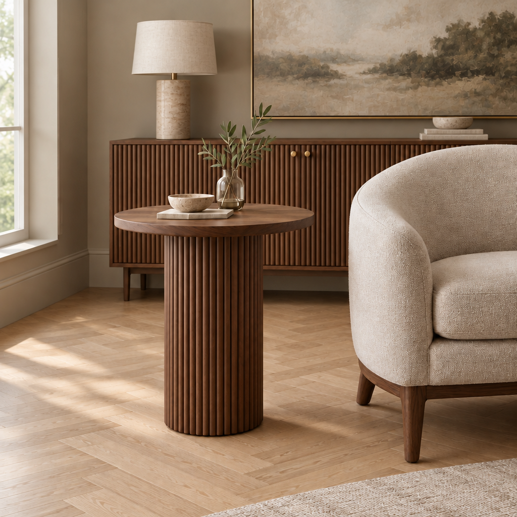 Arden Fluted Pedestal Side Table in use