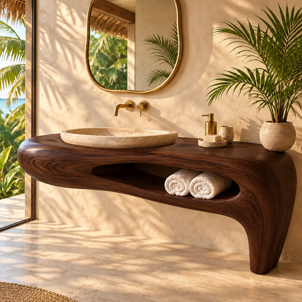 Solana Tide-Pool Integrated Basin Vanity in Dark Teak finish