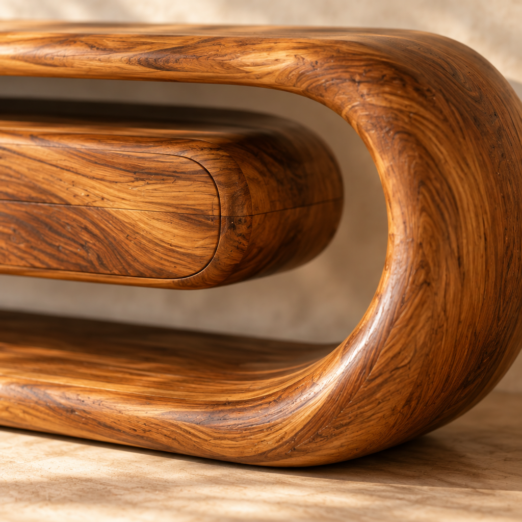 Solana Ribbon Loop Media Console teak grain close-up