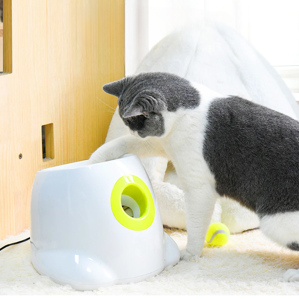 Automatic Dog Ball Launcher, Adjustable 10 20 30 ft Launch Distance, 3 Mini Tennis Balls Included, Fetch Toy for Dogs