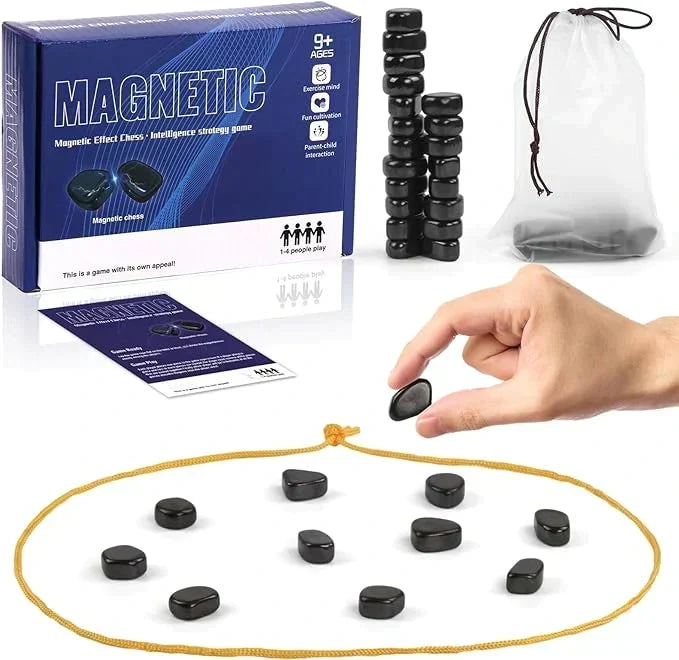 Magnetic Stones Game with Cord, Drop Your Magnets Without Clustering Them, First Player to Run Out Wins