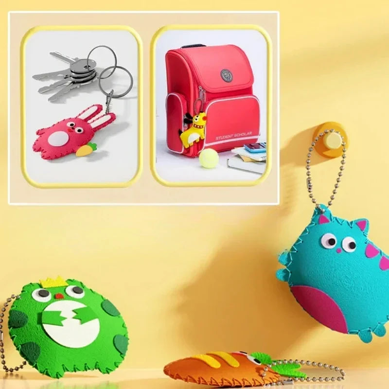 Sewing Kit for Kids, Beginner Craft Set With Blunt Needles and Simple Instructions, Animal and Vegetable Dolls