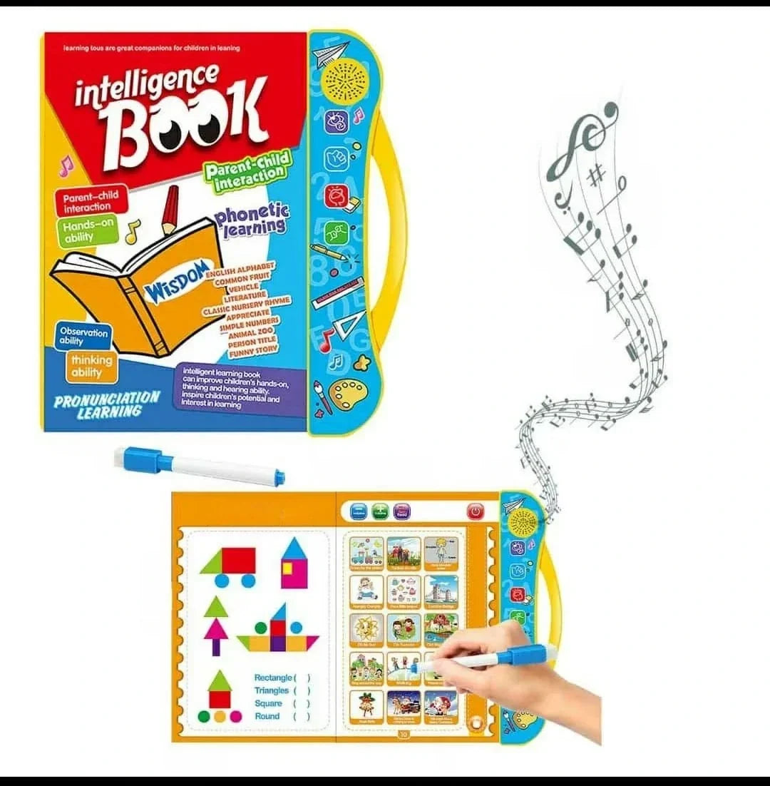 Kids Interactive Learning Book with Sounds, Alphabet, Number and Shape Activity Book with Erasable Write and Wipe Pages for Preschool