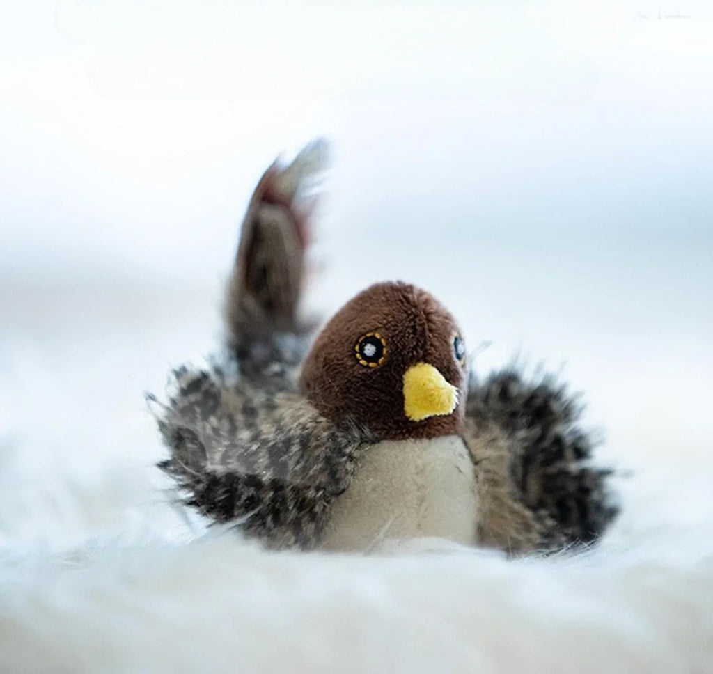 Interactive Cat Toy, Motion Activated Chirping Bird with Soft Plush Body and Feather Tail, Self Play Hunting Toy for Indoor Cats