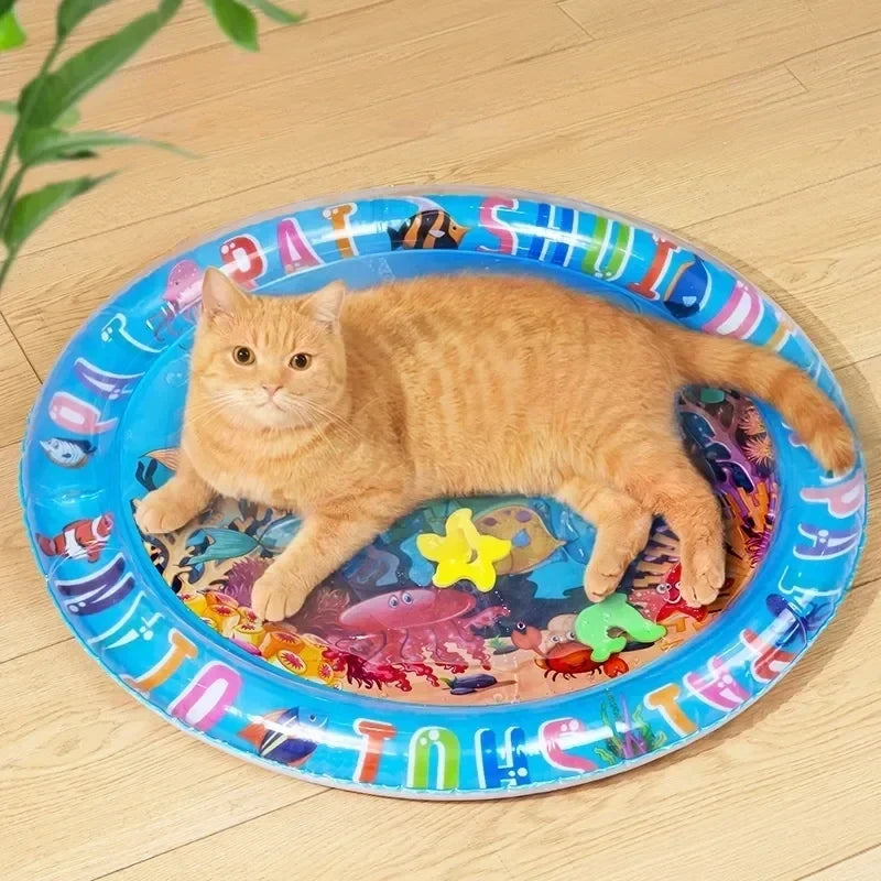 Interactive Cat Water Sensory Play Mat with Sealed Water Layer and Floating Fish, 2 Underwater Styles