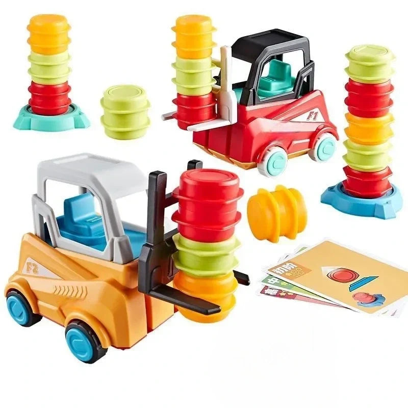 Forklift Tower Stacking Game with Miniature Forklifts and Colorful Stacking Pieces for Family Game Night