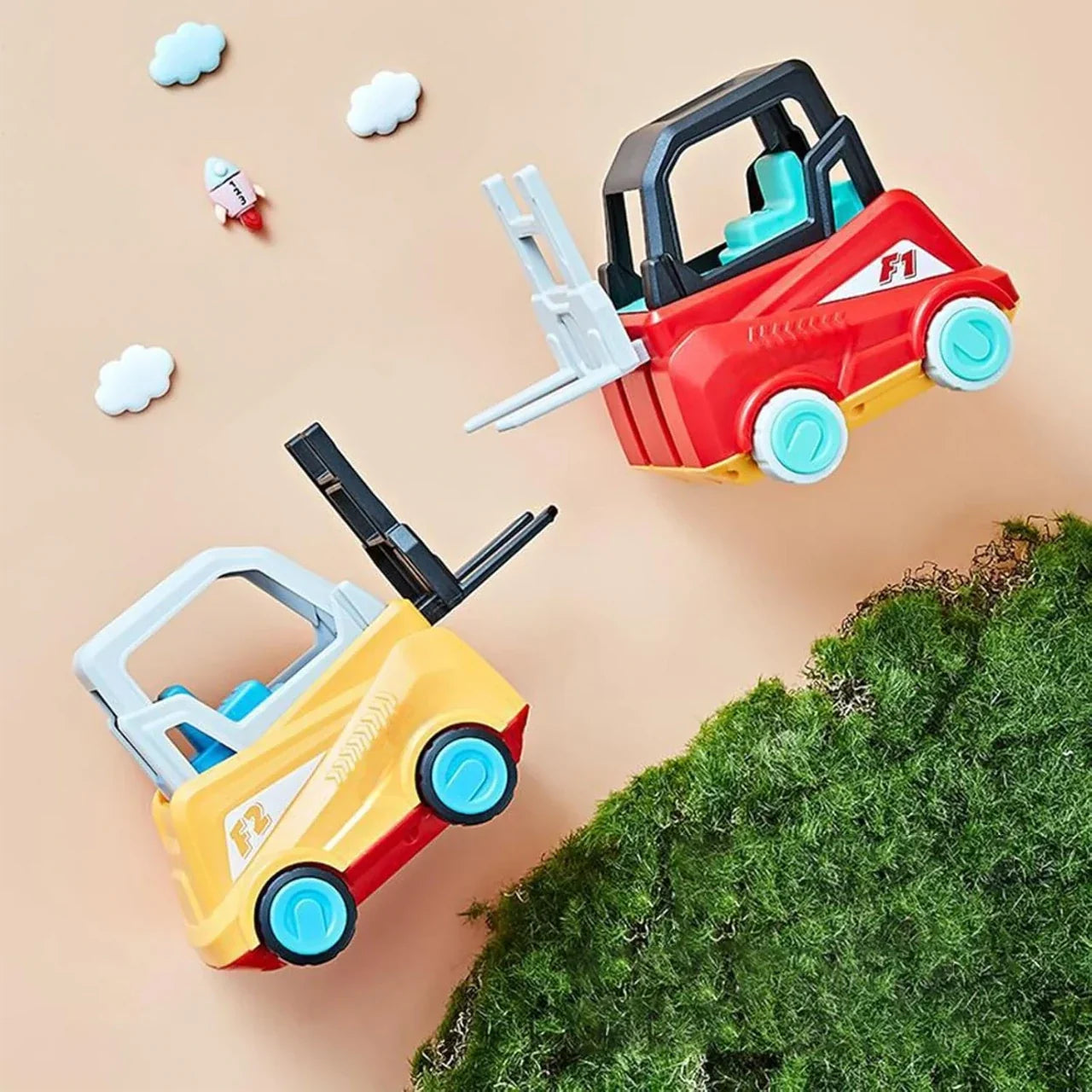Forklift Tower Stacking Game with Miniature Forklifts and Colorful Stacking Pieces for Family Game Night