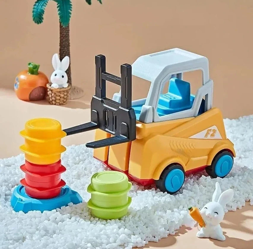 Forklift Tower Stacking Game with Miniature Forklifts and Colorful Stacking Pieces for Family Game Night