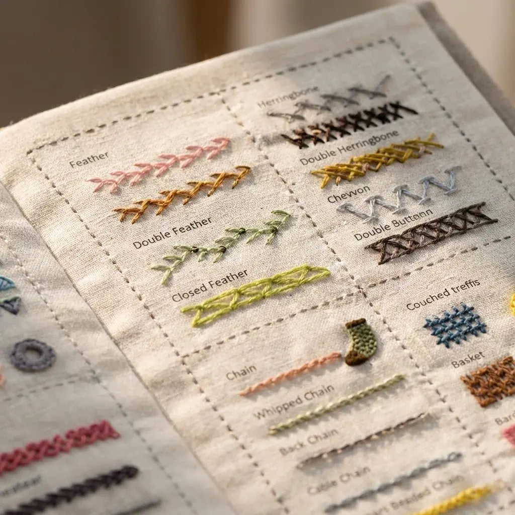 Embroidery Kit with Fabric Stitch Sampler Book and Tool Set, Portable Hand Sewing Practice Kit for Beginners