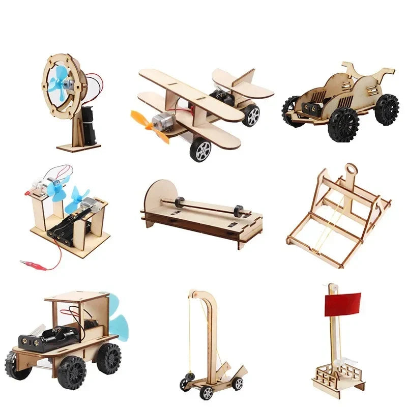 Wooden STEM Building Kit for Kids with Car, Plane and Ferris Wheel Models, 9 Toy Set Option