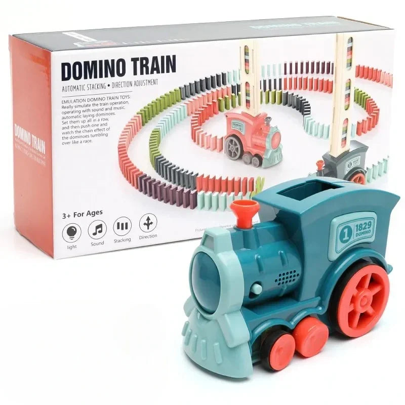 Domino Train Toy Set for Kids that Lays Dominoes Automatically for Cause and Effect Play, 2 Color Options