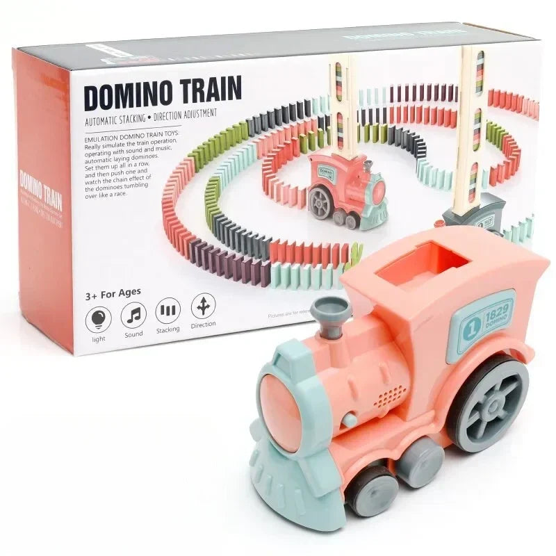 Domino Train Toy Set for Kids that Lays Dominoes Automatically for Cause and Effect Play, 2 Color Options