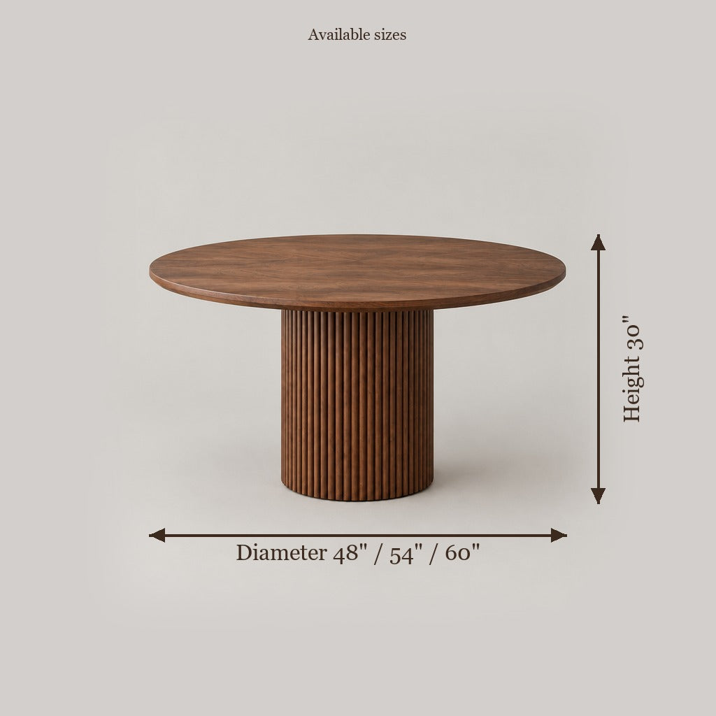 Arden Fluted Round Dining Table size chart