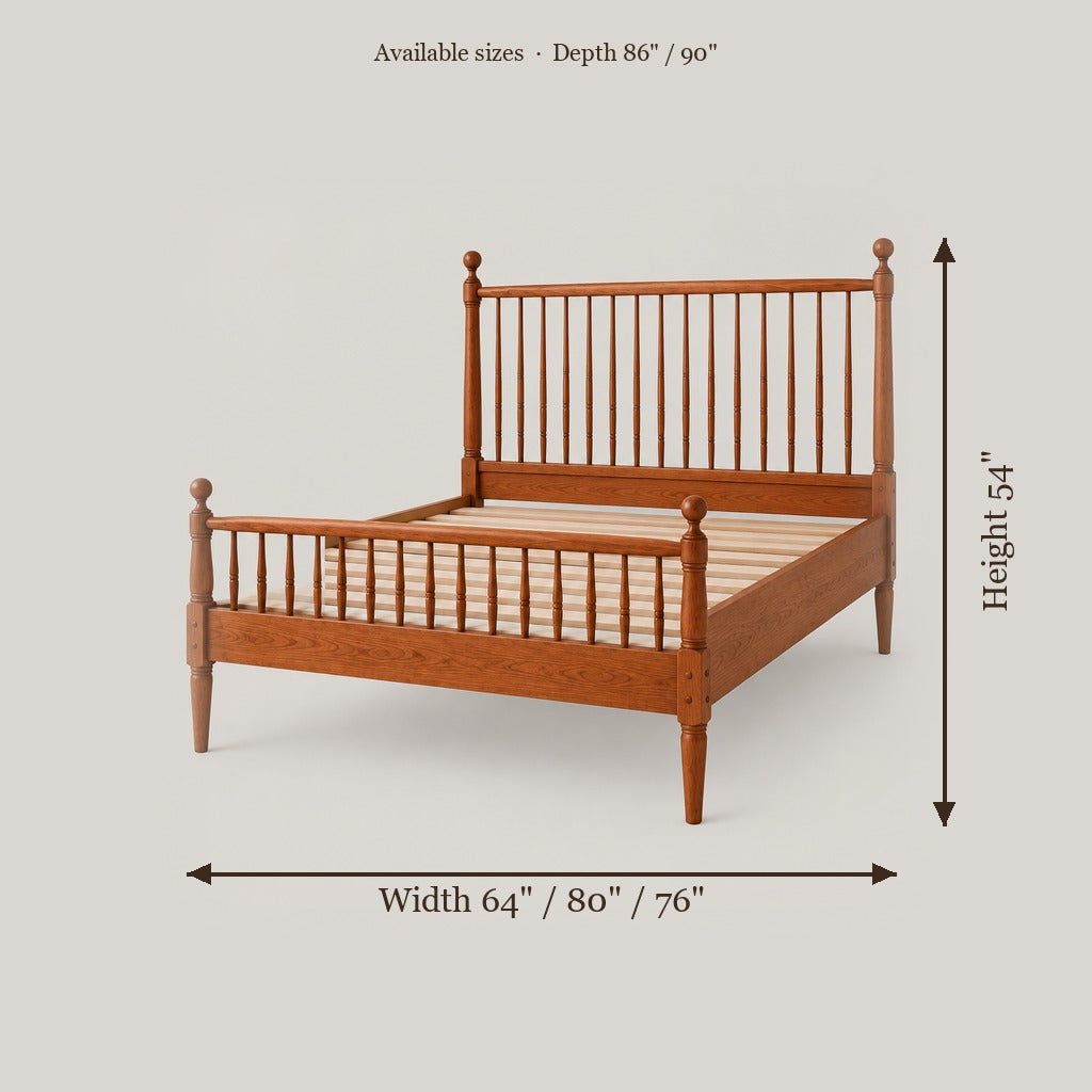 Linden Shaker Spindle Bed size chart