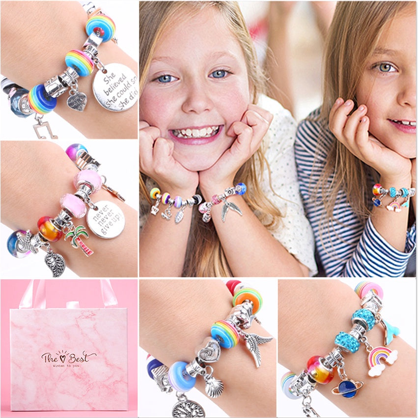 DIY Jewelry Making Kit with Colorful Beads, Charms and Adjustable String for Kids and Teen Crafters